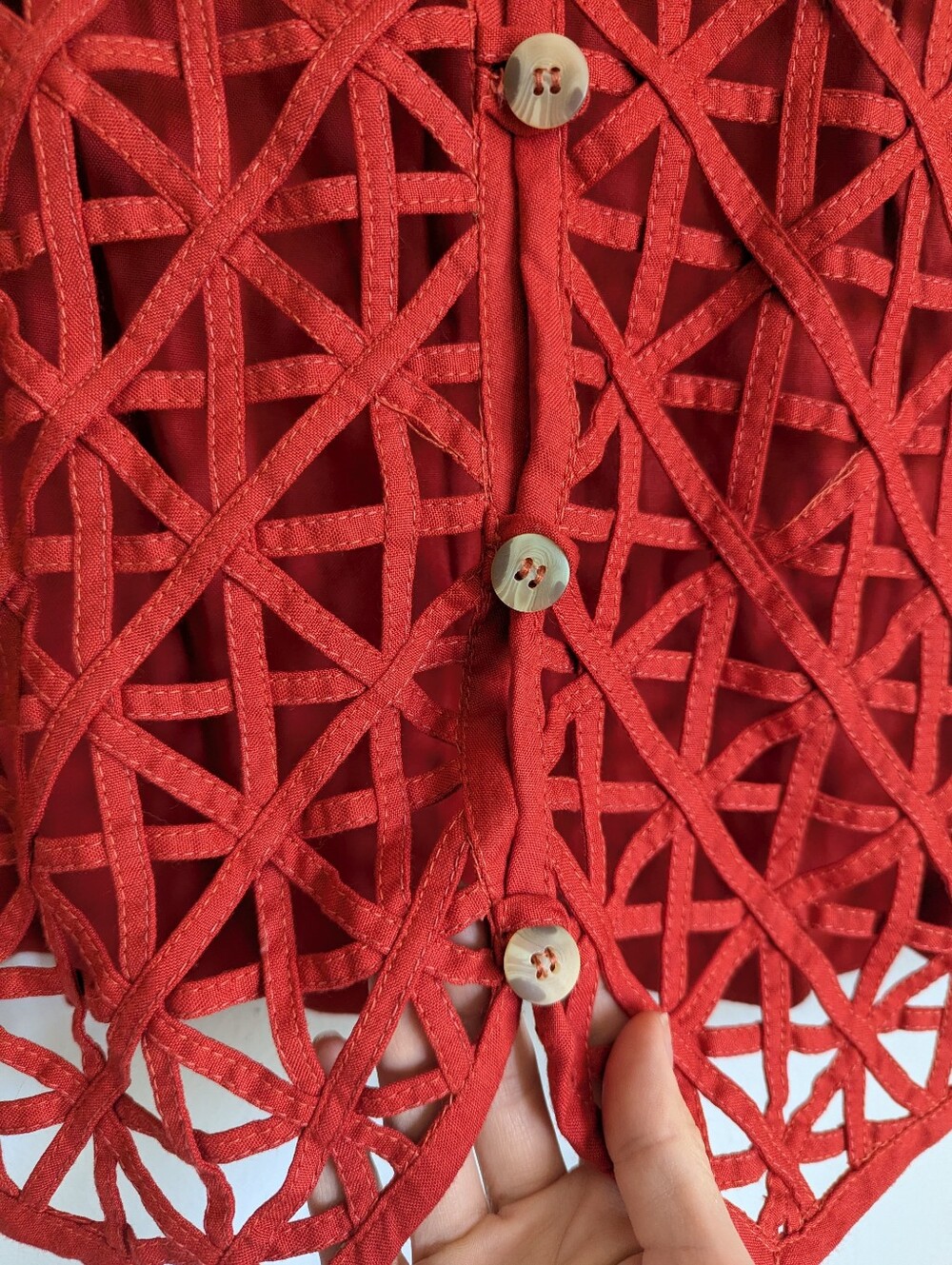 Vintage Indie Latticed Lazer Cut Lace Vest In Scarlet Orange Size M Boho - Picture 3 of 5